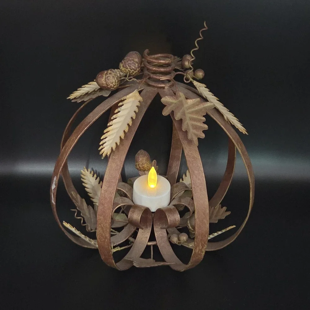 Vintage Metal Pumpkin Lantern Rustic Farmhouse Fall Decor for Thanksgiving Table